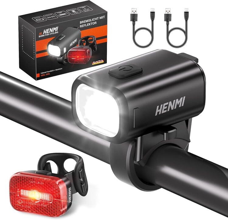 HENMI LED Fahrradleuchten Set IPX5 USB aufladbar