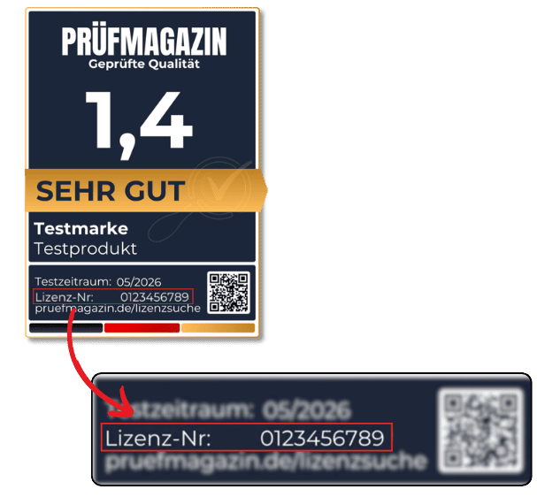 Testsiegel mit markierter Lizenznummer
